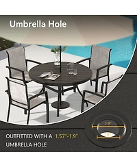 Mondawe 5-Piece Metal Outdoor Patio Dining Set with Stackable Chairs & Umbrella Hole Table