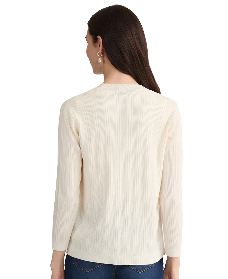 Jones New York Petite Variegated Rib Kissing Front Long-Sleeve Cardigan