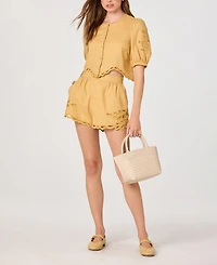 Astr the Label Women's High-Rise Scalloped Embroidered Mini Shorts