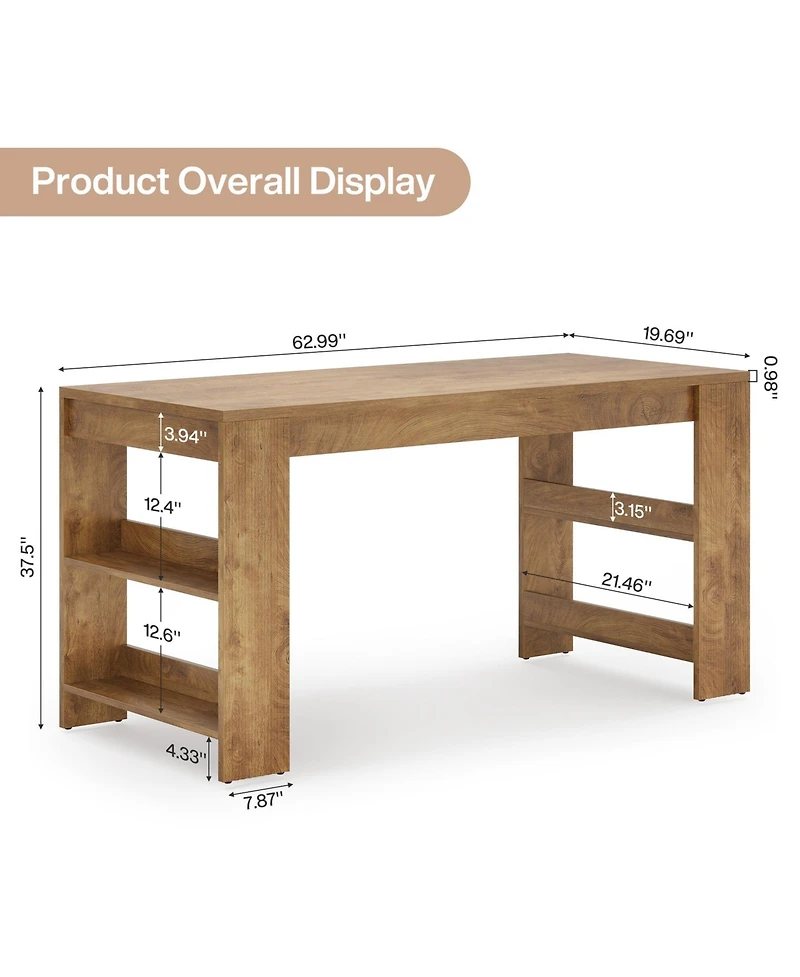 Tribesigns 63-Inch Kitchen Island with Storage, Farmhouse Home Bar Table with Double-Sided Storage Shelves, Large Stationary Island Table
