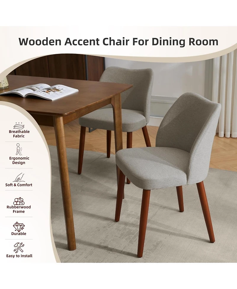 gaomon Modern Linen Dining Chairs Set of 4, Upholstered Chairs with Padded Seat and Wood Legs