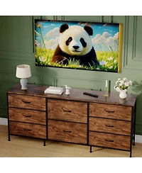 gaomon 8 Drawer Fabric Dresser Tv Stand with Wooden Top,Metal Frame Storage Chest,Wide Closet Organizer for Bedroom Living Room