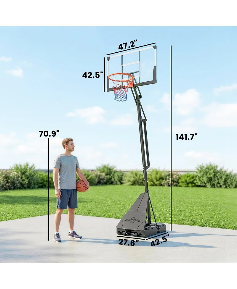 Soozier Basketball Hoop, 8-10ft Adjustable Basketball Goal, Hand-Crank Lift