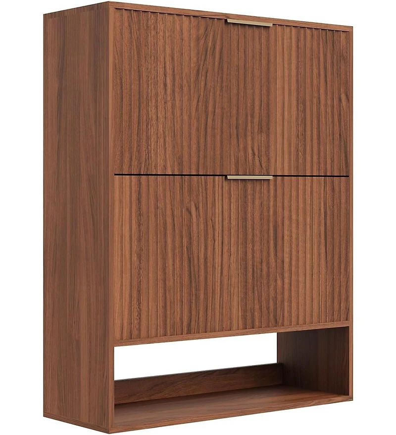 gaomon 31.5'' Shoe Cabinet for Entryway with 2 Flip Drawers Fluted Slim Shoe Storage Cabinet Narrow Free Standing Wooden Shoes Organizer