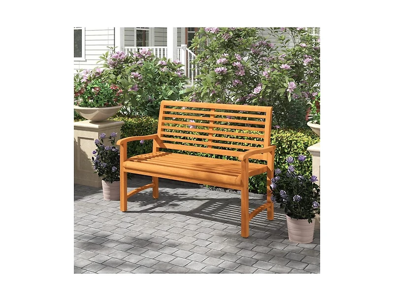 Slickblue Outdoor Teak Wood Garden Bench with Slatted Back and Seat