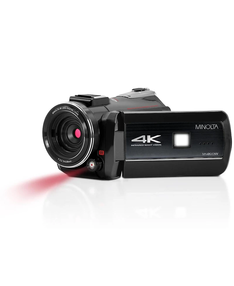 Minolta MN4K40NV 30MP 4K Ultra Hd 3" Touchscreen Night Vision Camcorder, Black, Bundle with Aluminum 3-Section Tripod and Cleaning Kit