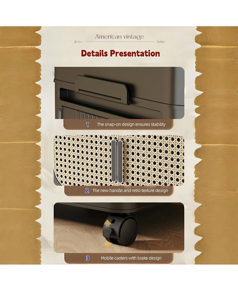 Streamdale Furniture Retro 20" Wide Folding Storage Cabinet, 5 Tiers, Collapsible with Wheels