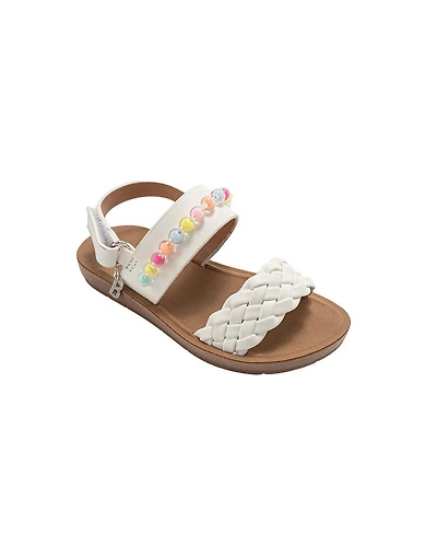 Bebe Little Girls Girl's Fashion Sandals Woven Vamp Style with Beads and Logo Charm