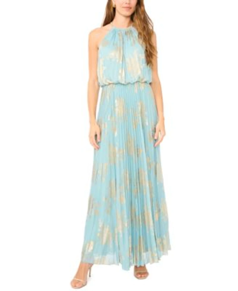 Msk Womens Embellishment Halter Neck Pleated Gown
