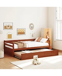 Costway Twin Size Trundle Daybed Wooden Slat Support Mattress Platform for Kids