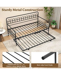 Costway Daybed with Trundle Curved Backrest & Armrests Heavy-duty Metal Slats