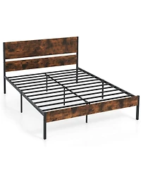 Queen Size Bed Frame with Wooden Headboard Under-Bed Storage No Box Spring Needed