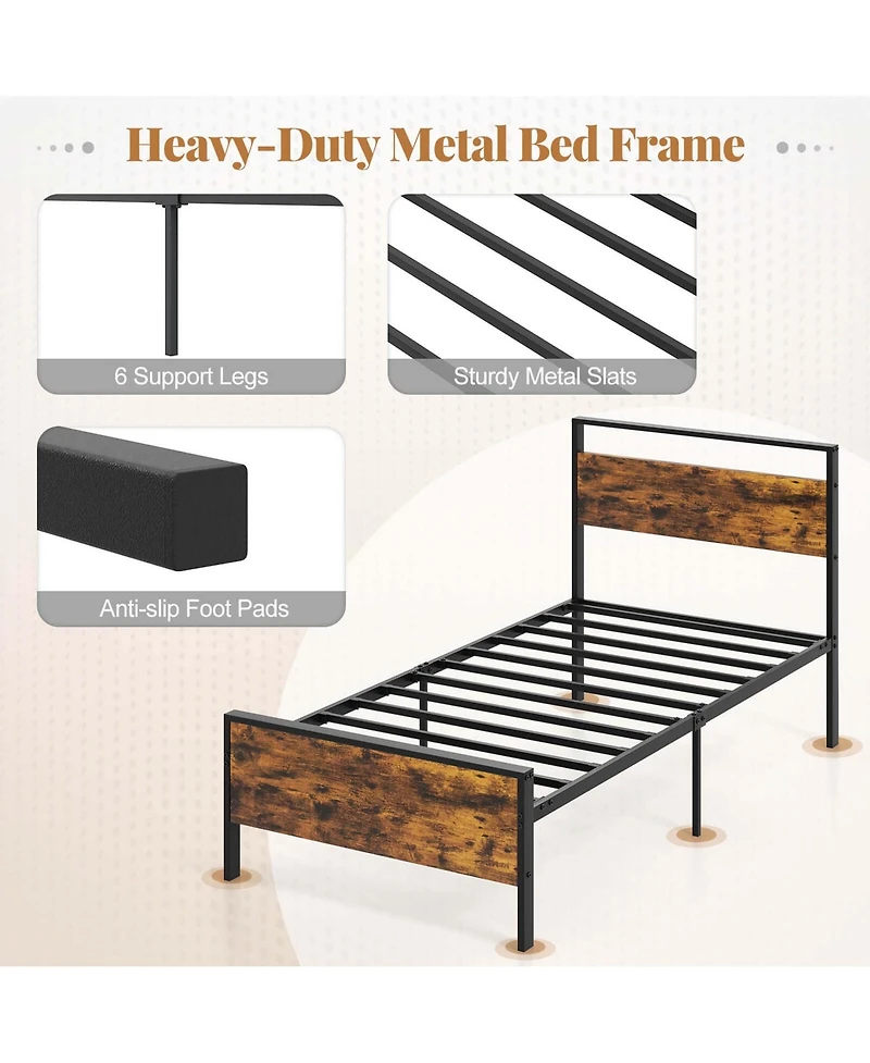 Costway Twin Size Bed Frame with Wooden Headboard and Footboard Under-Bed Storage