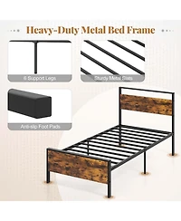 Costway Twin Size Bed Frame with Wooden Headboard and Footboard Under-Bed Storage