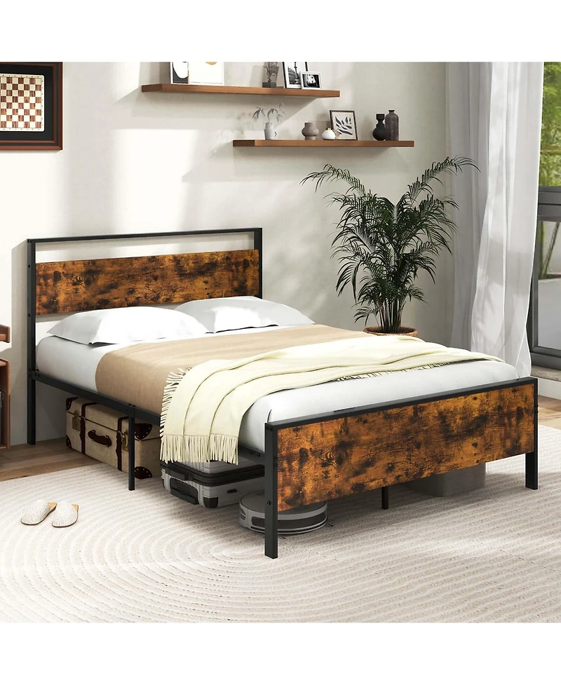 Costway Full Size Bed Frame with Wooden Headboard and Footboard Under-Bed Storage