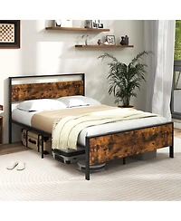 Costway Full Size Bed Frame with Wooden Headboard and Footboard Under-Bed Storage