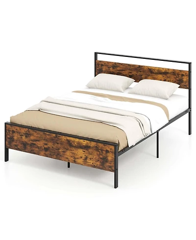 Queen Size Bed Frame with Wooden Headboard and Footboard Under-Bed Storage