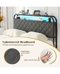 Full Size Bed Frame with Led Lights & Charging Station Storage Headboard & Drawers