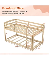 Costway Twin over Low Bunk Bed with Guardrails Integrated Ladder Kids Wooden