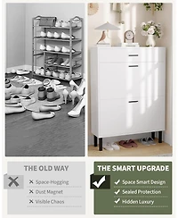 gaomon Space-Saving Narrow Shoe Cabinet for Entryway Dual Turn Drawers Freestanding Shoe Organizer 3Tier Adjustable Shelves Fits Slippers Sneakers