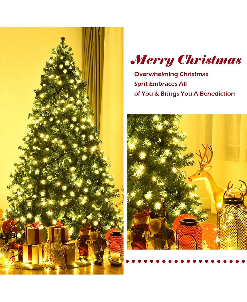 Costway 8Ft Pre-Lit Hinged Pvc Christmas Tree 430 Led Lights Green