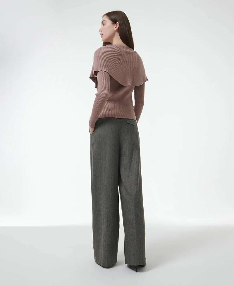 Leem Women's Cape Detail Fitted Sweater