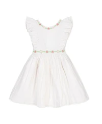 Hope & Henry Little Girls Linen Ruffle Jumper with Embroidery