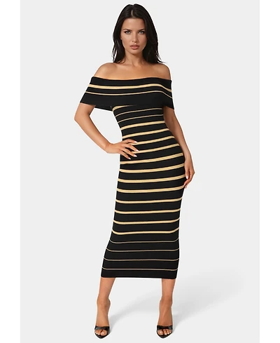 Bebe Women's Stripe Off Shoulder Maxi Dress