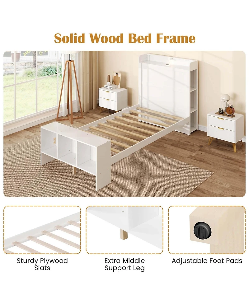 Costway Twin Size Bed Frame with Storage Headboard & Footboard Led Bed Frame with 2 Usb Ports