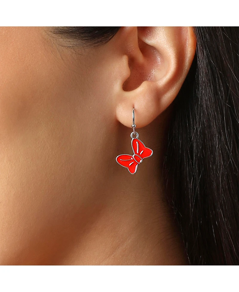 Disney Minnie Mouse Bow Earring Set, 3 Pairs (Hoops, Drops & Studs), Silver Tone