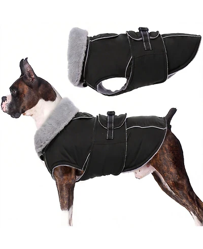 Aronkl Reflective Waterproof Dog Jacket with Fur Collar & Adjustable Buckle for Cold Weather