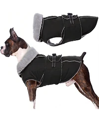 Aronkl Reflective Waterproof Dog Jacket with Fur Collar & Adjustable Buckle for Cold Weather
