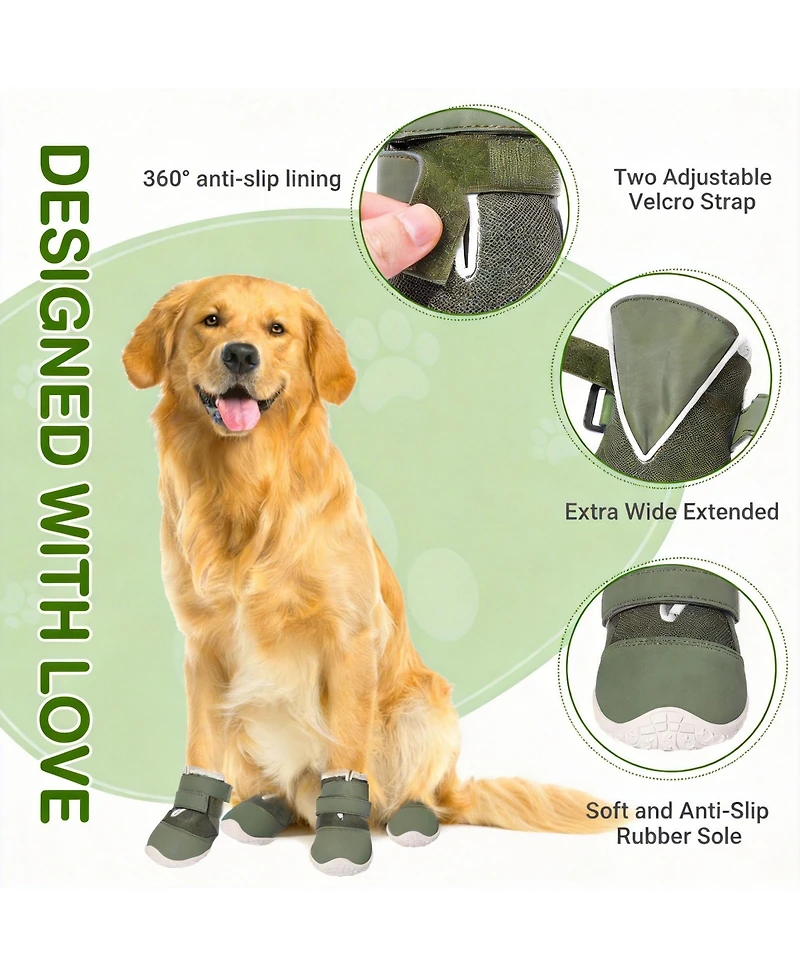 Aronkl Dog Boots for Large Dogs - Breathable, Waterproof, Anti-Slip, Hiking