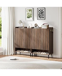 gaomon Large Shoe Cabinet with Doors 6-Tier Shoe Organizer with 2 Doors and Additional Hooks for Hallway Entryway Living Room Brown Set of 2