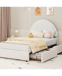 gaomon Boucle Bed Frame with 2 Storage Drawers,Soft Upholstered Platform Bed Frame with Round Headboard,Heavy Duty,Wooden Slats,Noise Free