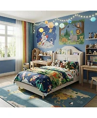 gaomon Twin Bed Frames for Kids, Wingback Velvet Platform with Led Lights, Upholstered Storage Headboard, Wooden Slats Support