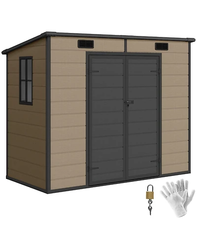 Outsunny 8' x 4' Outdoor Storage Shed, Resin Shed with Floor,
