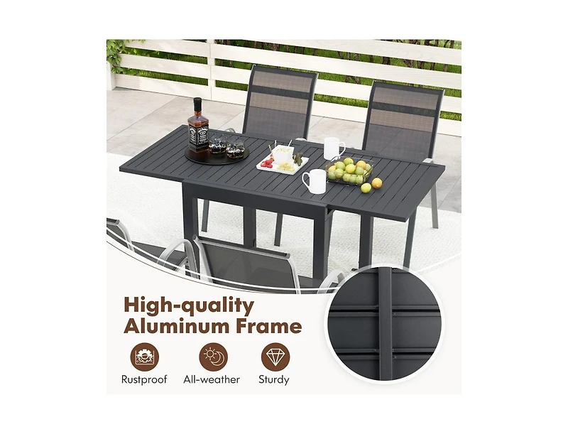 Slickblue Extendable Aluminum Outdoor Dining Set with 4 Stackable Chairs