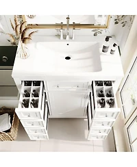 Sillysis 36" Bathroom Vanity with Ceramic Sink, Solid Wood Mdf Cabinet with 6 Drawers, Adjustable Shelf for Storage