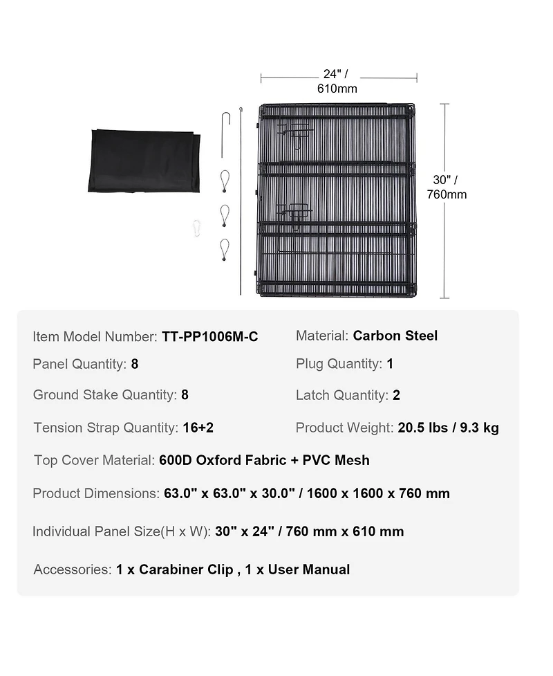 Cozito 8-Panel 30" Foldable Metal Dog Playpen with Door and Top Cover for Indoor Outdoor Use