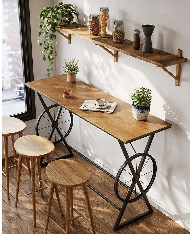 Tribesigns 63" Bar Table, Long Counter Height Table, Modern Kitchen Bar Height Table with Footrest & Wheel-Shaped Legs