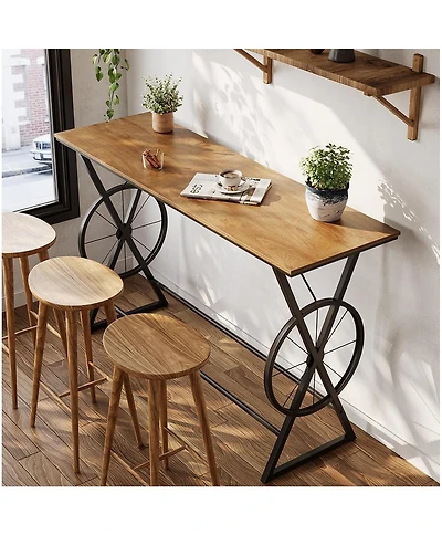 Tribesigns 63" Bar Table, Long Counter Height Table, Modern Kitchen Bar Height Table with Footrest & Wheel-Shaped Legs