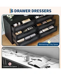 gaomon Tv Stand with Mount, 47.2" Modern Entertainment Center 6-Drawer Rattan Dresser for 32-85 Inch TVs