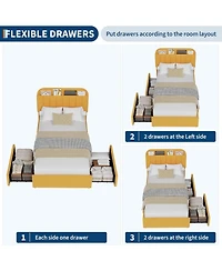 gaomon Boucle Upholstered Platform 2 Storage Drawers Bookcase Headboard Noise-Free Easy Assembly No Box Spring Children Bed