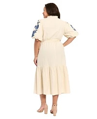 London Times Plus Split V-Neck A-Line Midi Dress