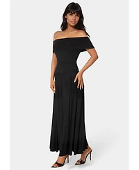 Bebe Women's Off the Shoulder Drop Waist Maxi Dress
