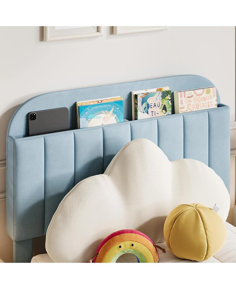 gaomon Kids Twin Bed Frame Set — Upholstered Platform Beds with Storage Drawer & Bookcase Headboard (2-Pack)