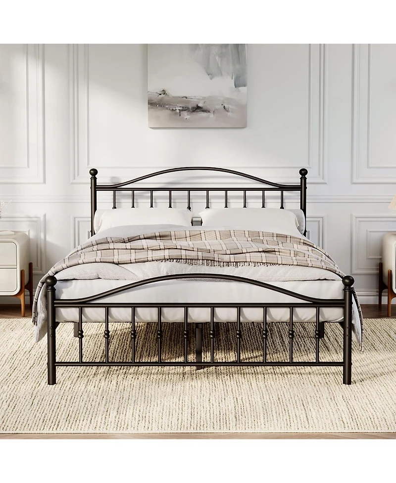 gaomon Full Size Metal Platform Bed Frame, Circular Headboard and Footboard, Heavy-Duty Iron Frame, No Box Spring Needed, Noise-Free Design