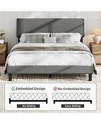 gaomon Noise-Free Upholstered Bed Frame – Queen Size Platform with Diamond Stitched Padded Headboard, Sturdy Wooden Slats, Easy Assembly