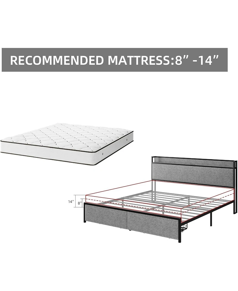 Gaomon King Bed Frame with Headboard, Storage Drawers & Built In Outlets